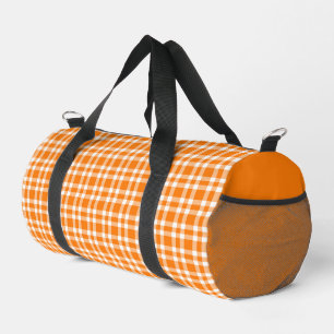 Orange White Plaid Pattern Small Duffle Bag