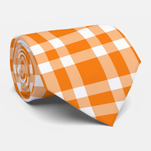Orange White Plaid Pattern Tie