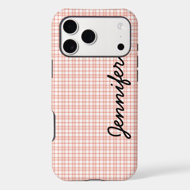 Orange & White Plaid Personalised Name Minimalist (Back)