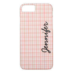 Orange & White Plaid Personalised Name, Minimalist iPhone 8/7 Case