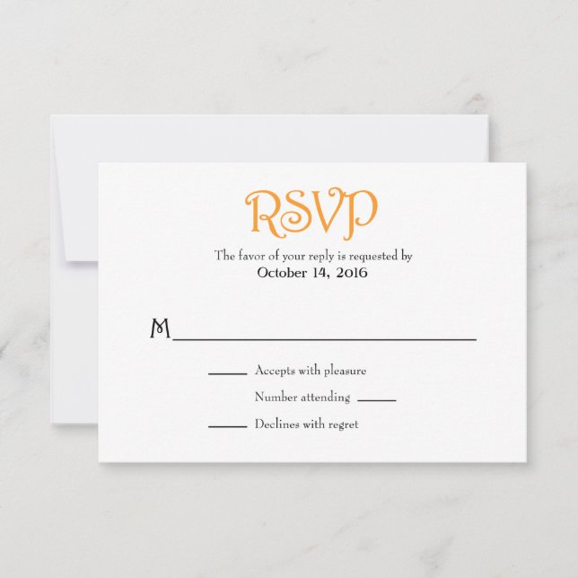 Orange White Plain Simple Wedding RSVP Cards (Front)