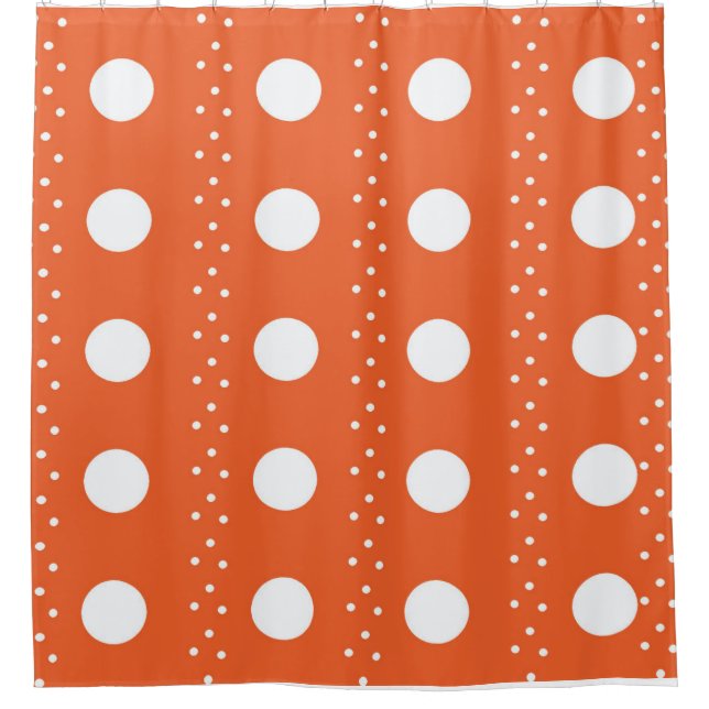Orange & White Polka Dot Shower Curtain – Fun Mode (Front)
