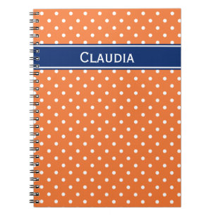 Orange, White Polka Dot with Royal Blue Spiral Notebook