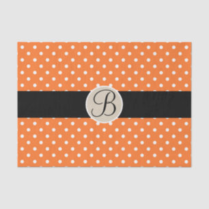 Orange White Polka Dots Monogram Letter Initial Tissue Paper