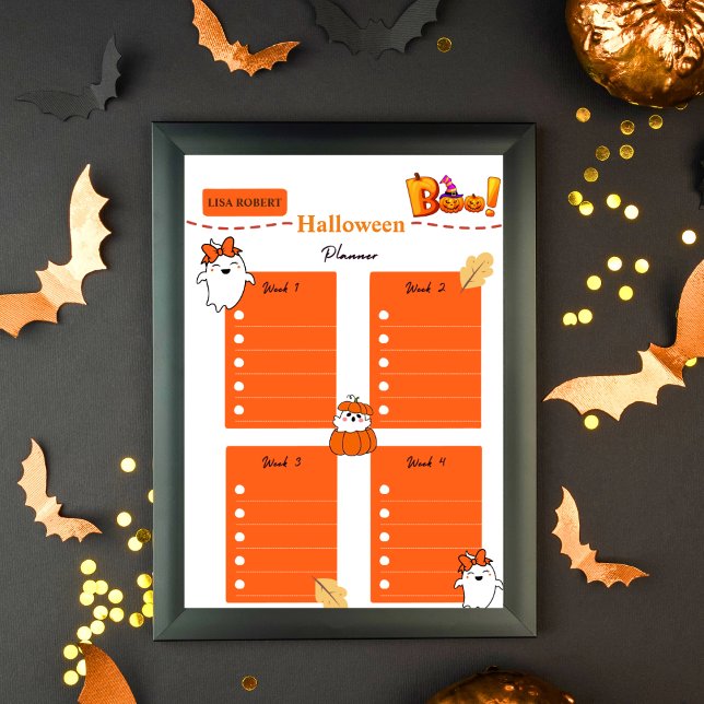 Orange white pumpkin Colourful Halloween Planner Poster (Creator Uploaded)