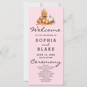 Orange & White Pumpkins Fall Pink Wedding Program