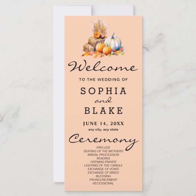Orange & White Pumpkins Orange Wedding Program (Front)
