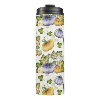 ORANGE WHITE PURPLE AUTUMN PUMPKINS THERMAL TUMBLER