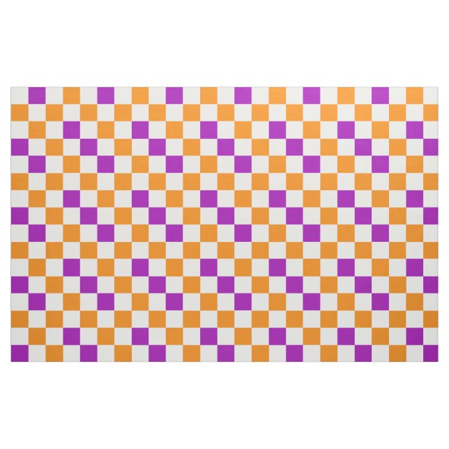Orange White Purple Chequered Pattern Design  Fabric (Fat Quarter)