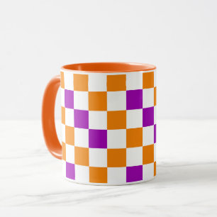 Orange White Purple Chequered Pattern Design Mug