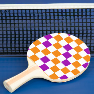Orange White Purple Chequered Pattern Design  Ping Pong Paddle