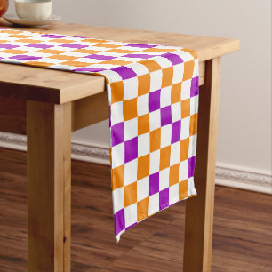 Orange White Purple Chequered Pattern Design  Short Table Runner