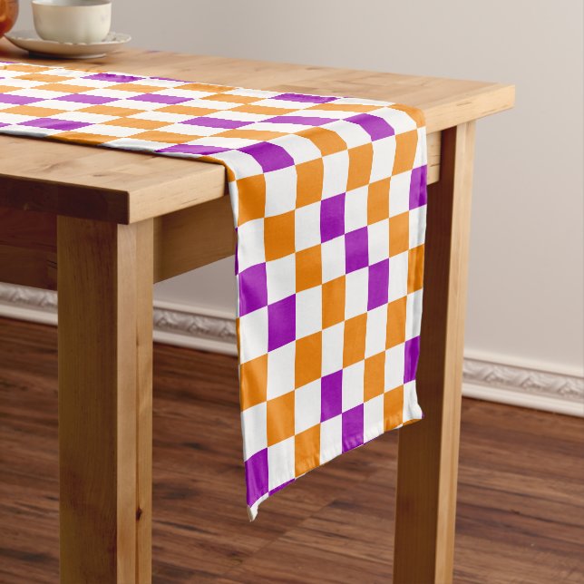 Orange White Purple Chequered Pattern Design  Short Table Runner (In Situ)