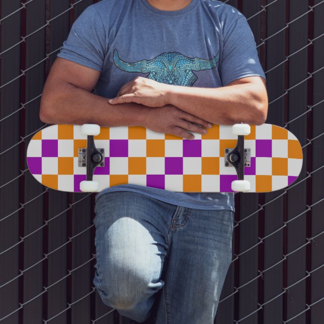 Orange White Purple Chequered Pattern Design  Skateboard (Outdoor 3)