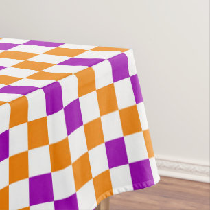 Orange White Purple Chequered Pattern Design Tablecloth