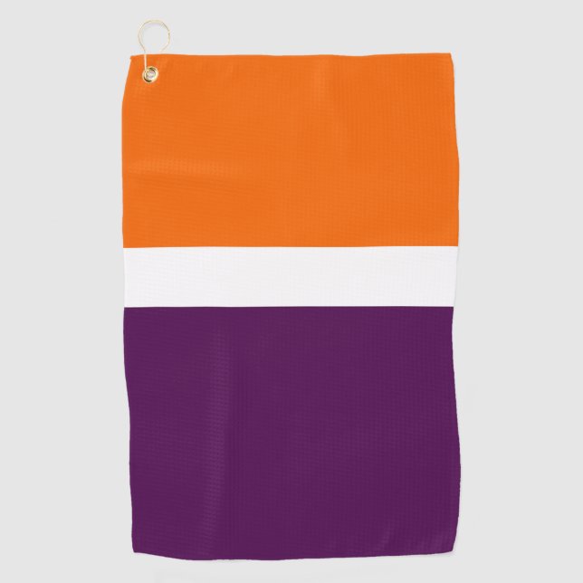 Orange White Purple Plain Colour Block Design  Golf Towel (Front)