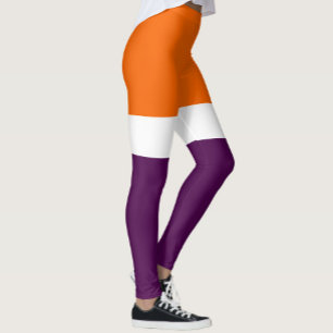 Orange White Purple Plain Colour Block Design Leggings