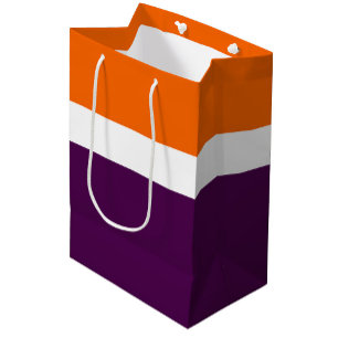Orange White Purple Plain Colour Block Design  Medium Gift Bag