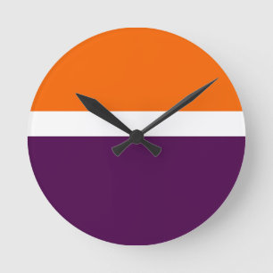 Orange White Purple Plain Colour Block Design Round Clock