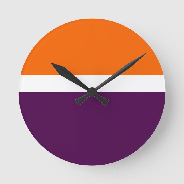Orange White Purple Plain Colour Block Design  Round Clock (Front)