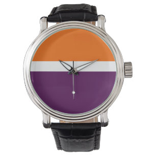 Orange White Purple Plain Colour Block Design Watch