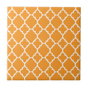 Orange White Quatrefoil Moroccan Pattern Tile
