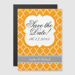 Orange White Quatrefoil Save The Date Magnet