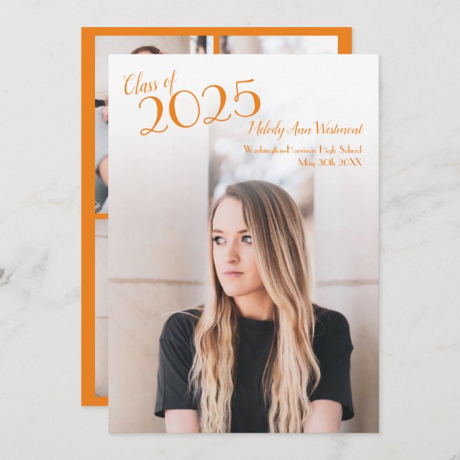 Orange White School Colour Graduation Announcement (Front/Back)