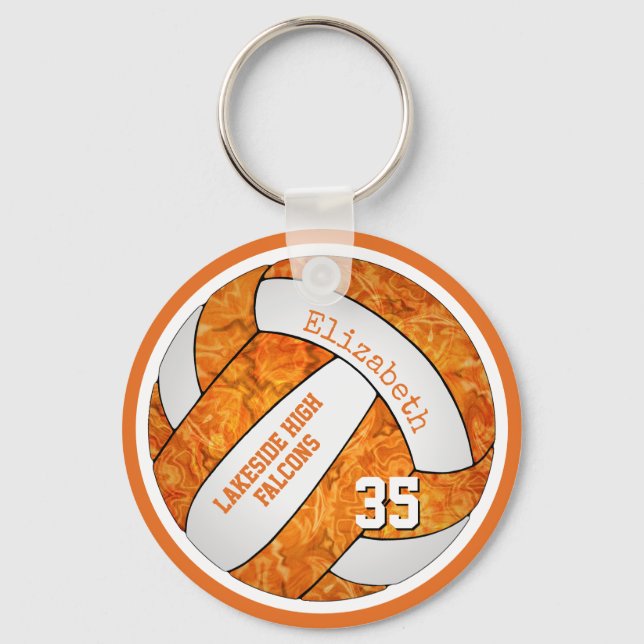 orange white school colours custom name volleyball key ring (Front)