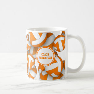 orange white school colours volleyball coach gift coffee mug