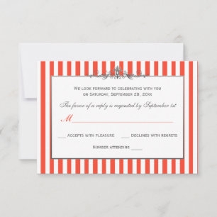 Orange, White, Silver Striped Scroll RSVP Card