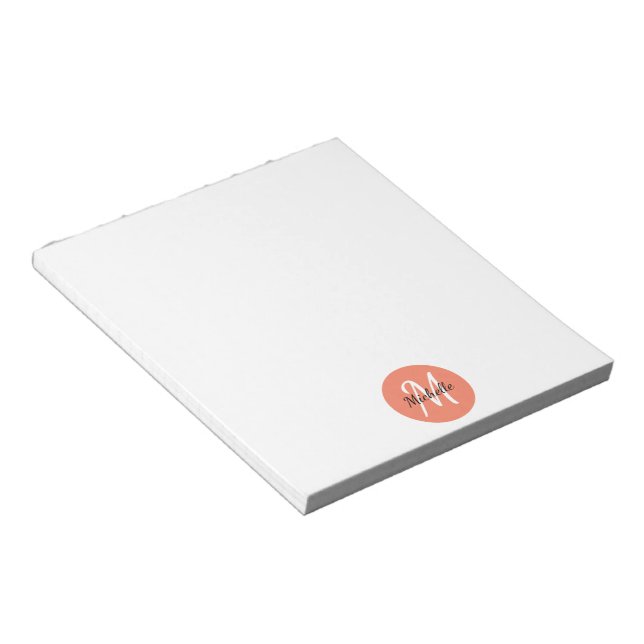 Orange & White Simple Monogram Classic Trendy Notepad (Angled)