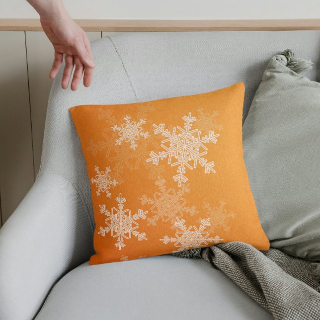 Orange White Snowflakes Minimalist Christmas Cushion (Creator Uploaded)