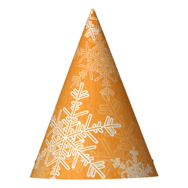 Orange White Snowflakes Minimalist Christmas Party Hat (Front)
