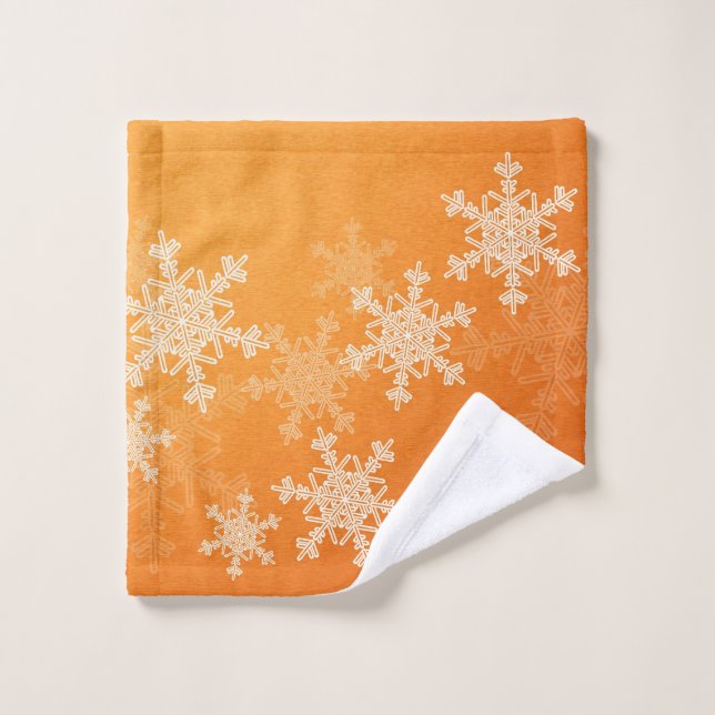 Orange White Snowflakes Minimalist Christmas Wash Cloth (Wash Cloth)