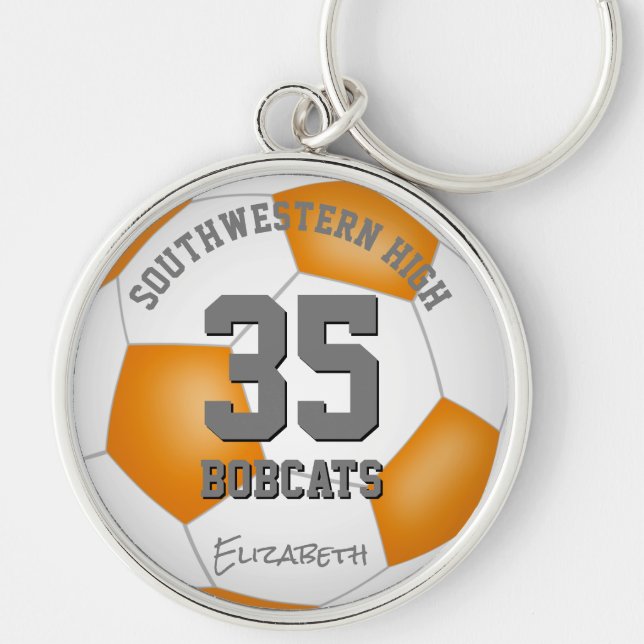 orange white sporty team colours girls boys soccer key ring (Front)