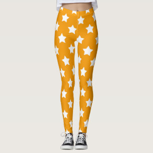 Orange White Stars Pattern Decorative Leggings