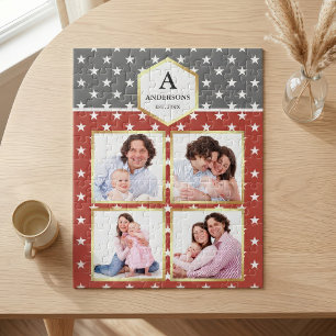 Orange White Stars Pattern Family Photo Collage Jigsaw Puzzle