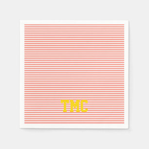 orange white stripe monogram initials preppy napkin