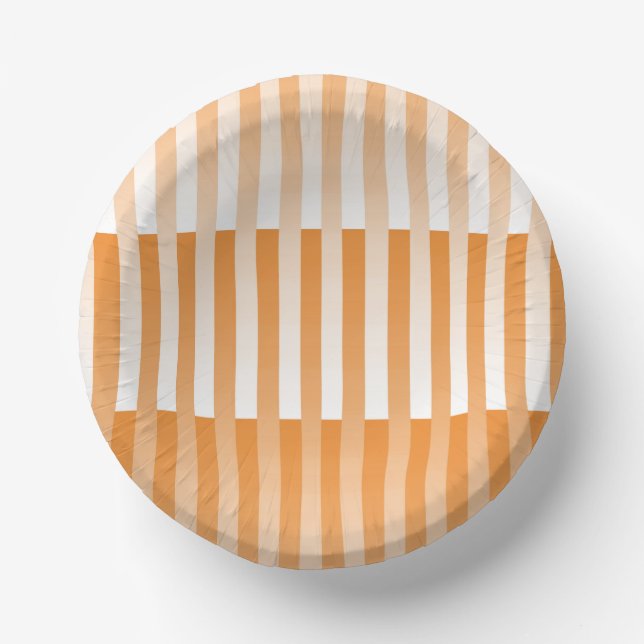 Orange White Striped Pattern Paper Plate (Front)