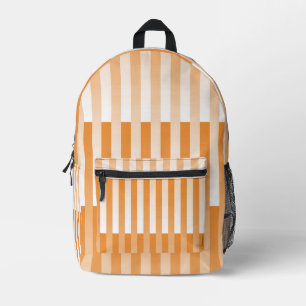Orange White Striped Pattern Printed Backpack