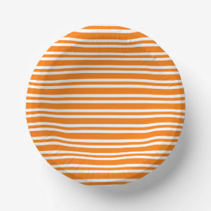 Orange White Stripes Pattern Paper Plate