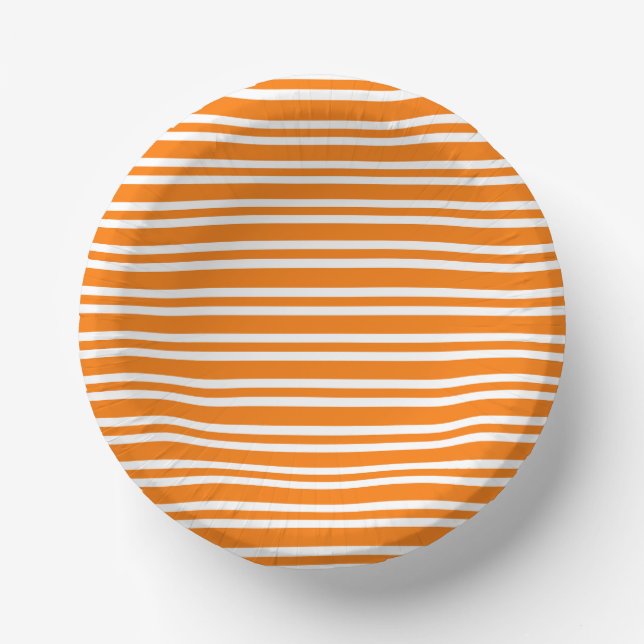 Orange White Stripes Pattern Paper Plate (Front)