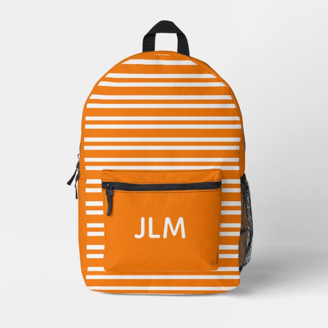 Orange White Stripes Pattern Personalize Printed Backpack (Front)