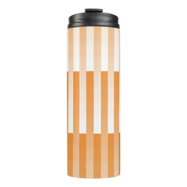 Orange White Stripes Pattern Thermal Tumbler (Front)