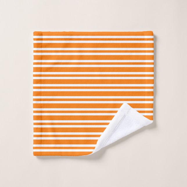 Orange White Stripes Pattern Wash Cloth (Wash Cloth)