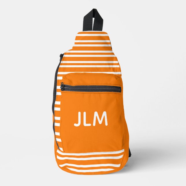Orange White Stripes Personalize Pattern Sling Bag (Front)