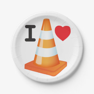 Orange White Student Pranks I Love Traffic Cones Paper Plate