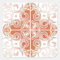 Orange White Swirl Inspired by Portuguese Azulejos