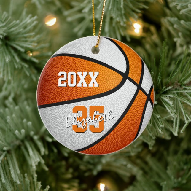 orange white team colours boys girls basketball ceramic tree decoration (Tree)